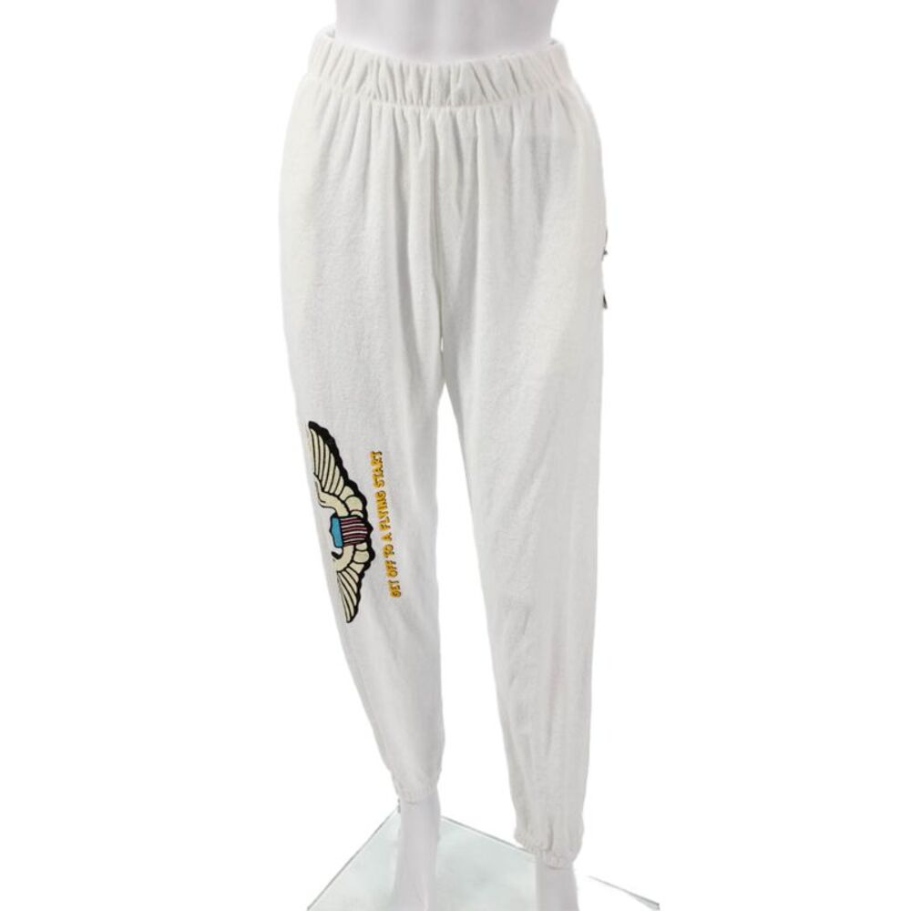Boys Lie Womens Jogger Pants White Drawstring Graphic Polyester Size S